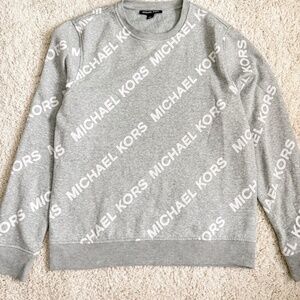 Michael Kors All Over Print Pullover‎ Fall Crewneck Sweatshirt GREY White L